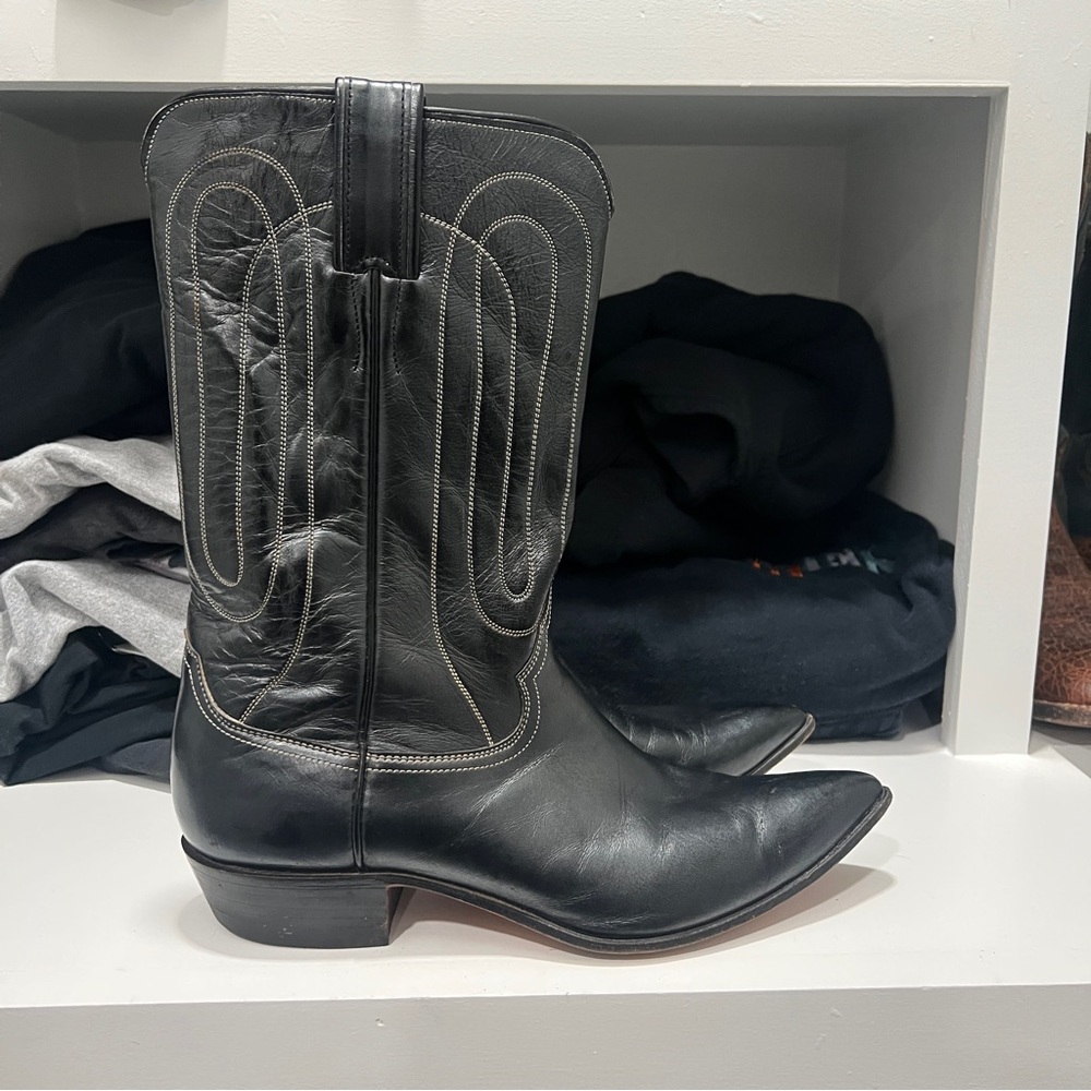 Justin Black Leather Pointed Western Boots Women’s Size 8.5A Vintage Fort Worth